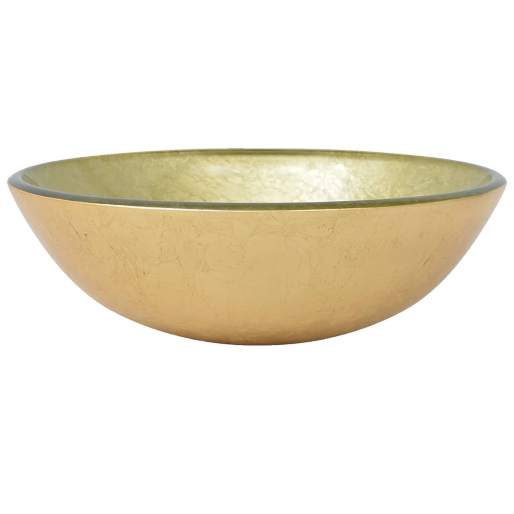 vidaXL Νιπτήρας Μπάνιου με Βρύση& Βαλβίδα Πατητή από Ψημ. Γυαλί Χρυσός