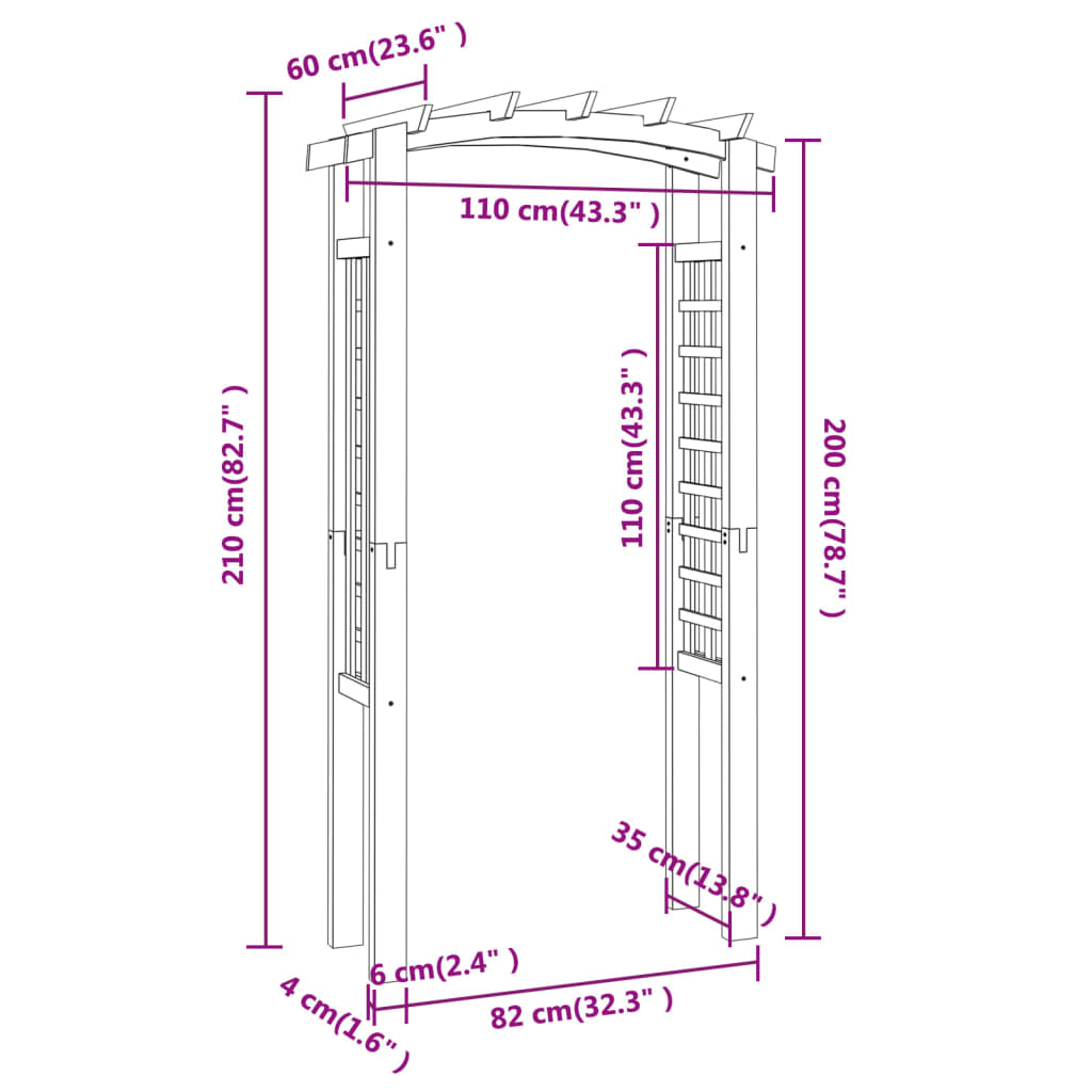 vidaXL Αψίδα Καφασωτό 110x60x210 εκ. από Εμποτισμένο Μασίφ Ξύλο Πεύκου