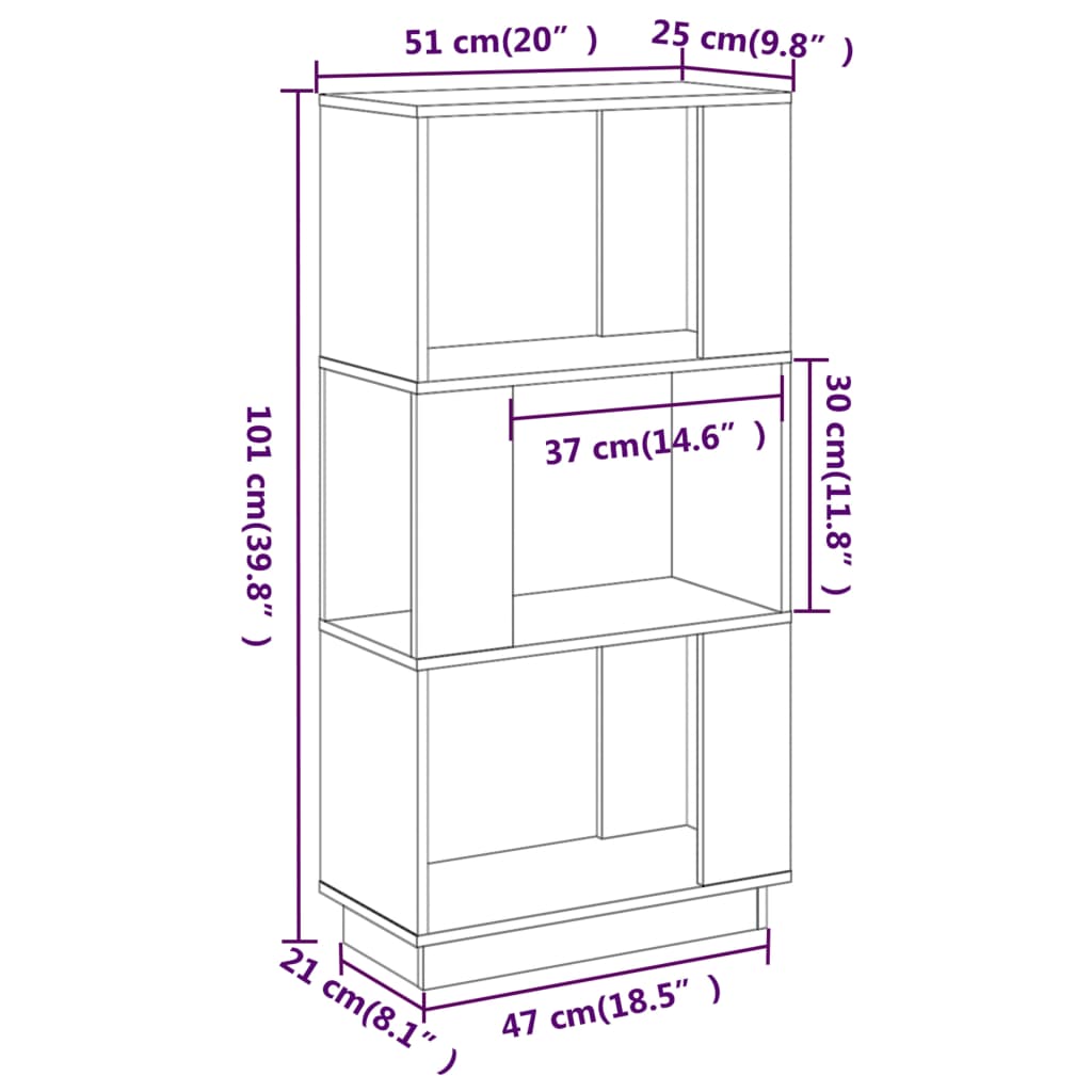 vidaXL Βιβλιοθήκη/Διαχωριστικό Χώρου Μελί 51x25x101 εκ. Μασίφ Πεύκο