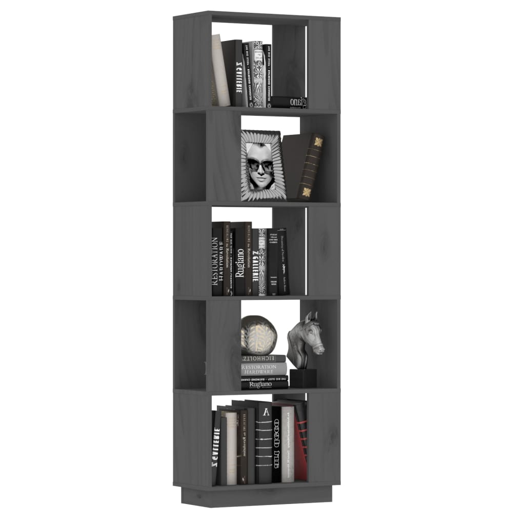 vidaXL Βιβλιοθήκη/Διαχωριστικό Χώρου Γκρι 51x25x163,5 εκ. Μασίφ Πεύκο