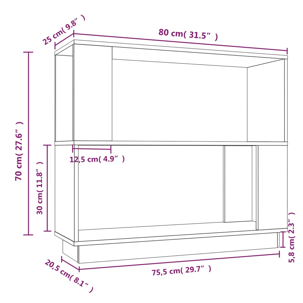 vidaXL Βιβλιοθήκη/Διαχωριστικό Χώρου Λευκό 80x25x70 εκ. Μασίφ Πεύκο
