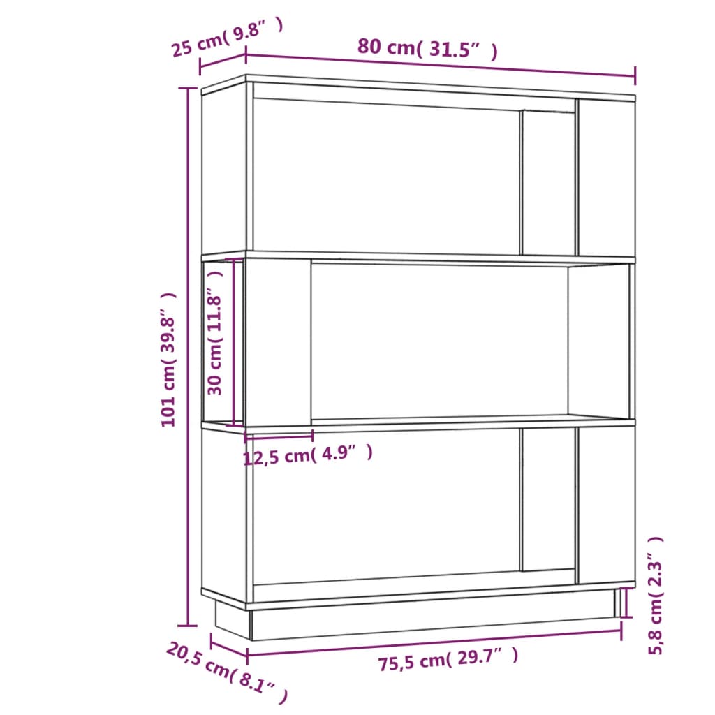 vidaXL Βιβλιοθήκη/Διαχωριστικό Χώρου 80x25x101 εκ. Μασίφ Ξύλο Πεύκου