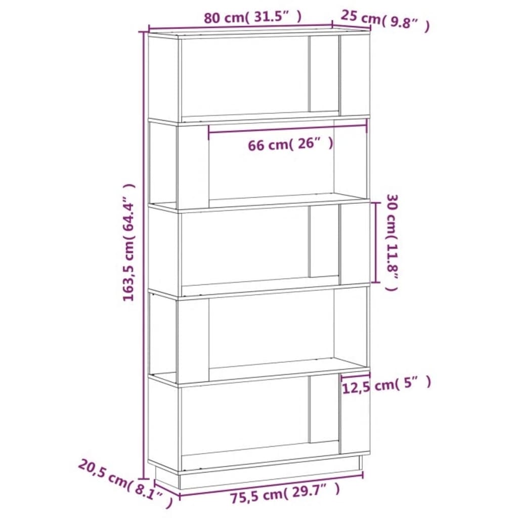 vidaXL Βιβλιοθήκη/Διαχωριστικό Χώρου 80x25x163,5 εκ. Μασίφ Ξύλο Πεύκου