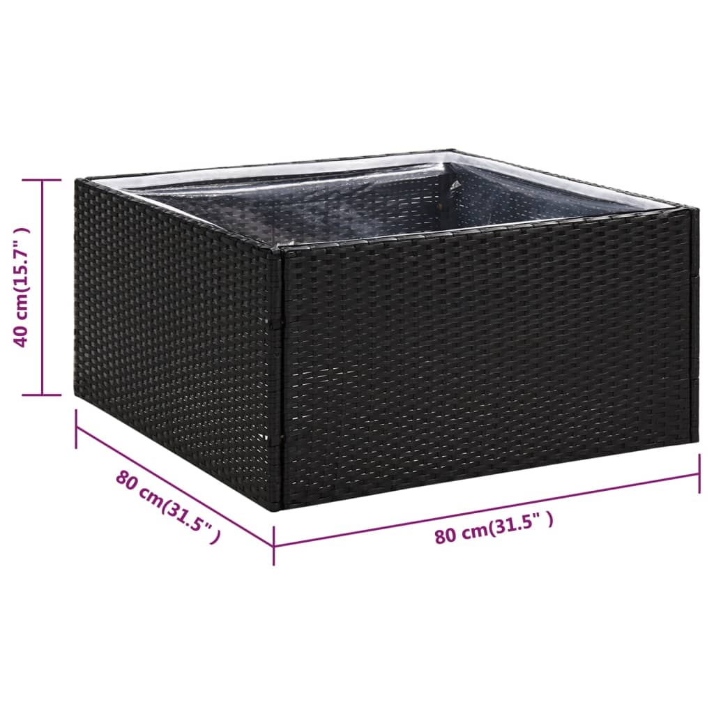 vidaXL Ζαρντινιέρα Κήπου Μαύρη 80 x 80 x 40 εκ. από Συνθετικό Ρατάν