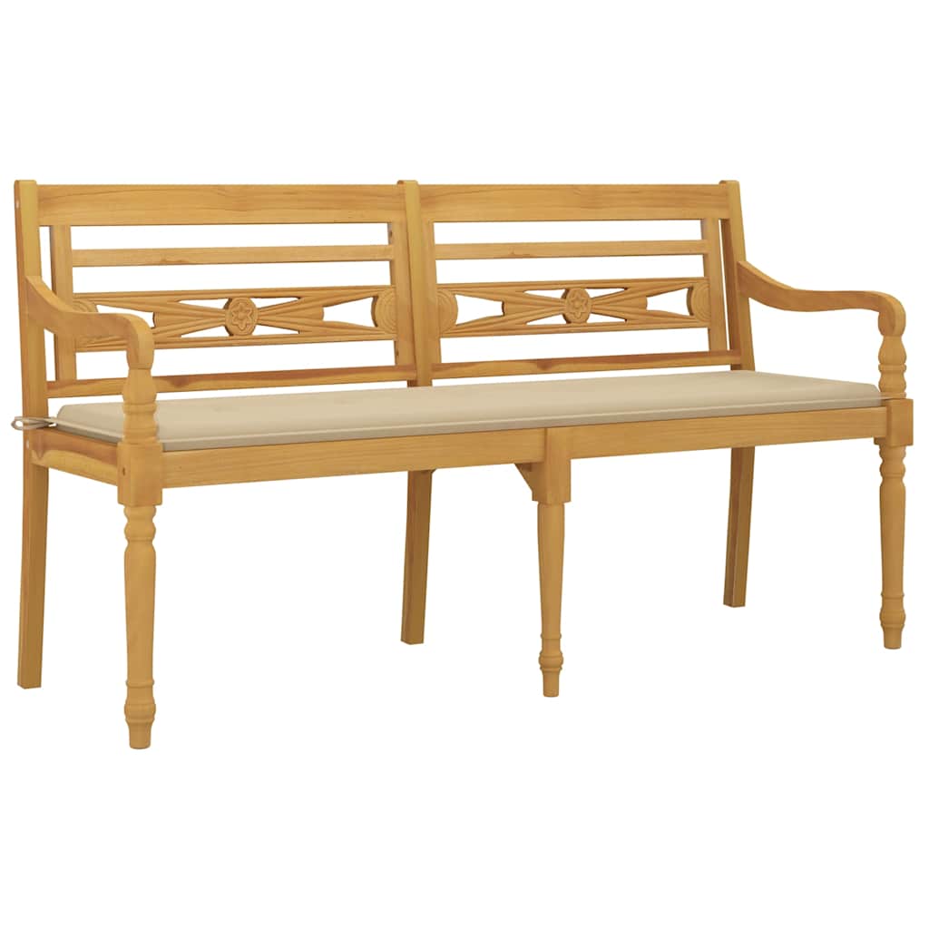 vidaXL Παγκάκι Batavia 150 εκ. από Μασίφ Ξύλο Teak με Μπεζ Μαξιλάρι