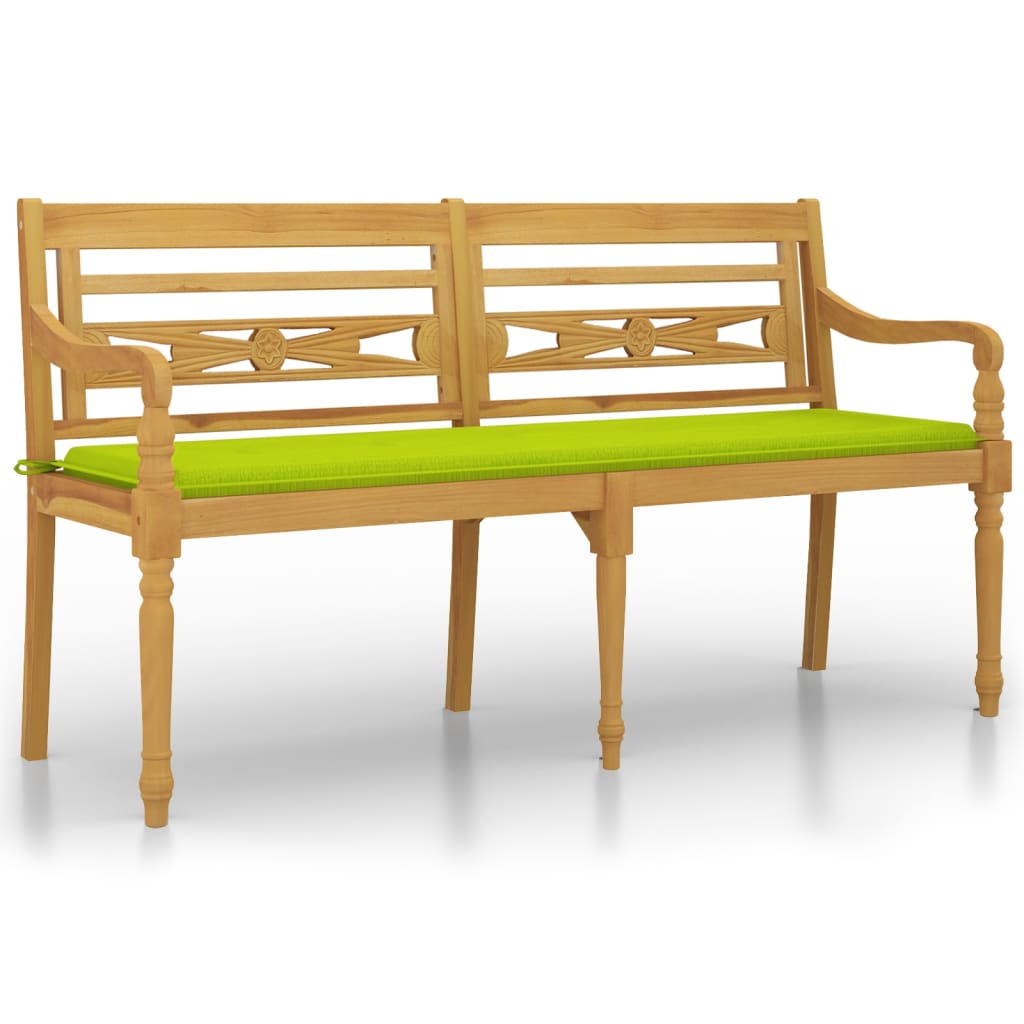 vidaXL Παγκάκι Batavia 150 εκ. Μασίφ Ξύλο Teak με Αν. Πράσινο Μαξιλάρι