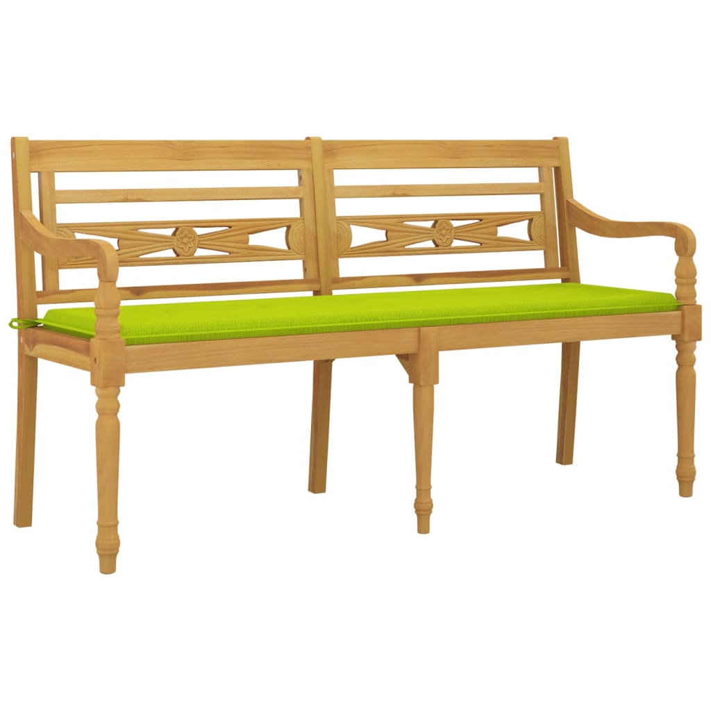 vidaXL Παγκάκι Batavia 150 εκ. Μασίφ Ξύλο Teak με Αν. Πράσινο Μαξιλάρι