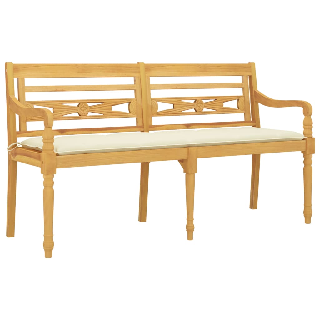 vidaXL Παγκάκι Batavia 150 εκ. από Μασίφ Ξύλο Teak με Κρεμ Μαξιλάρι