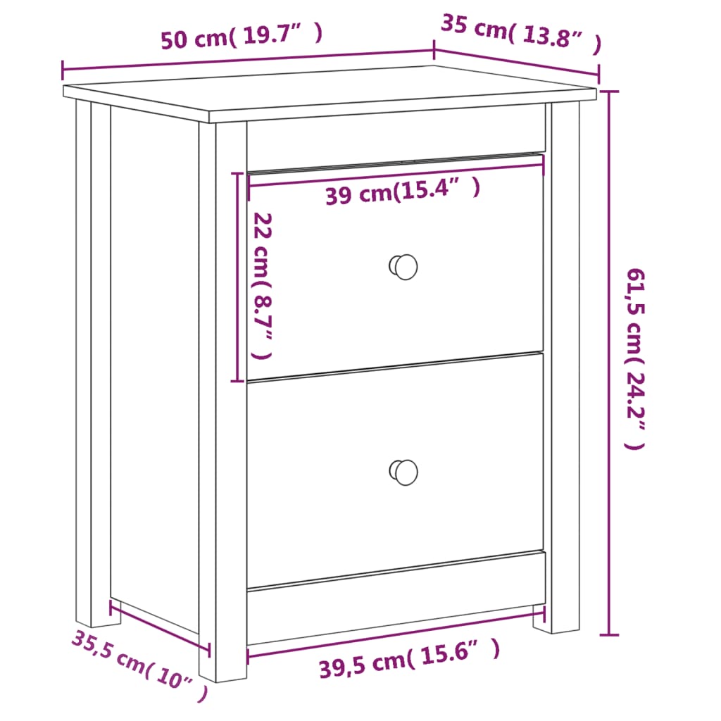 vidaXL Κομοδίνα 2 τεμ. Λευκά 50 x 35 x 61,5 εκ. από Μασίφ Ξύλο Πεύκου