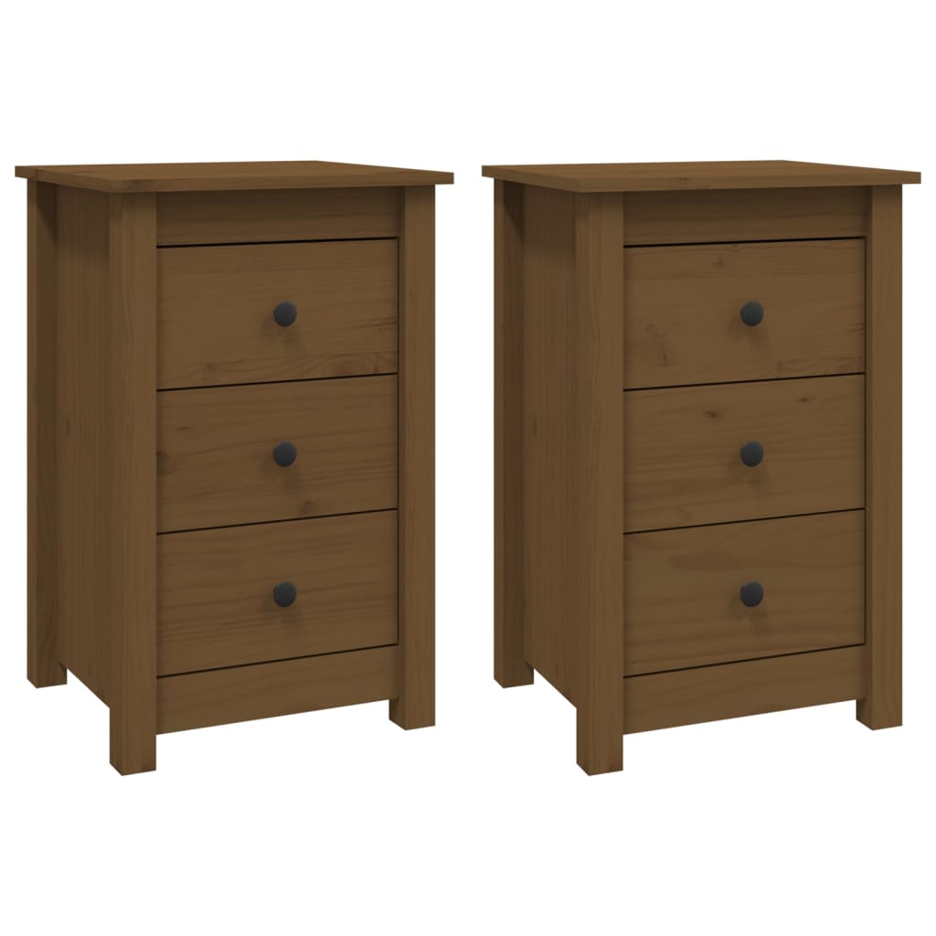 vidaXL Κομοδίνα 2 τεμ. Καφέ Μελί 40x35x61,5 εκ. από Μασίφ Ξύλο Πεύκου