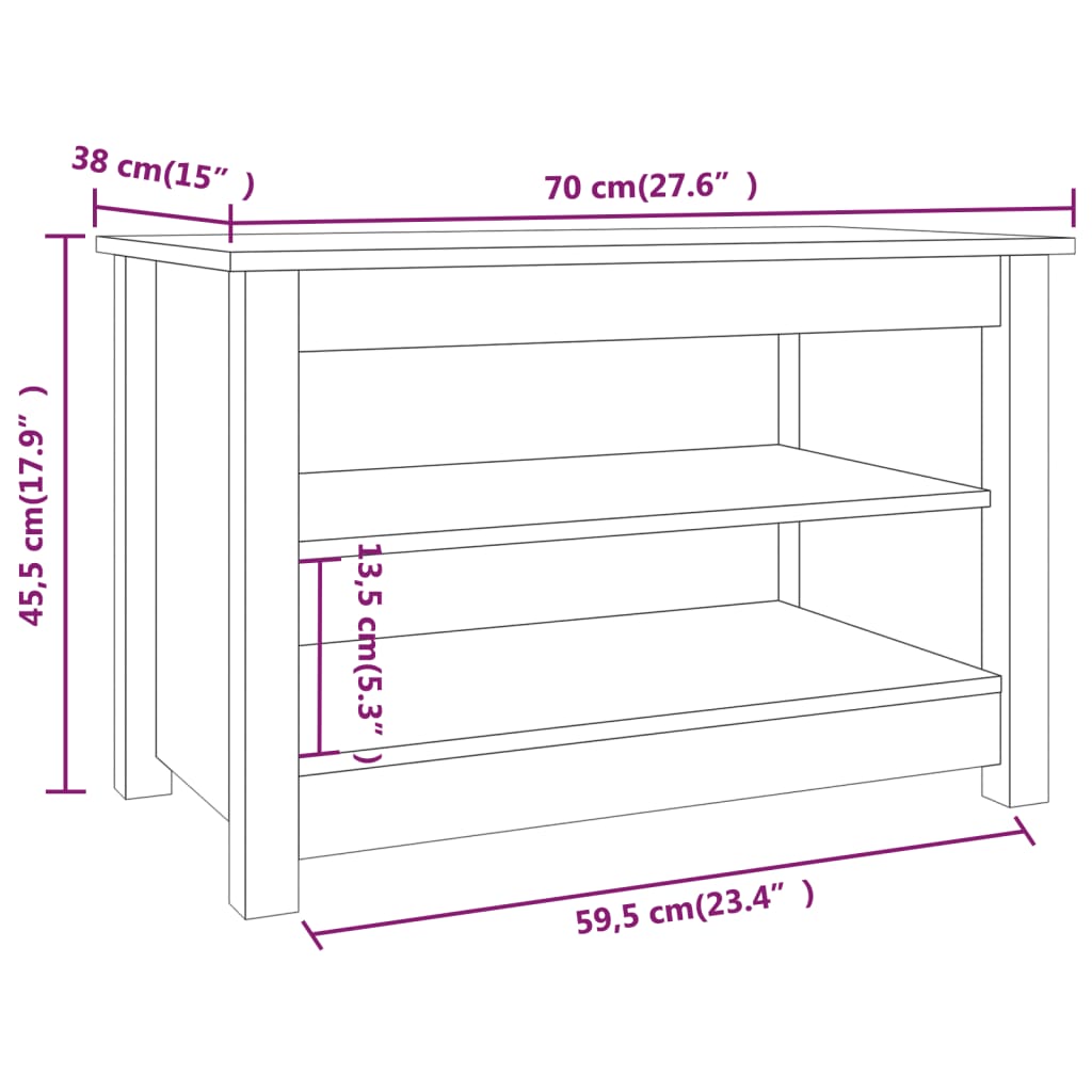 vidaXL Παπουτσοθήκη Λευκή 70 x 38 x 45,5 εκ. από Μασίφ Ξύλο Πεύκου