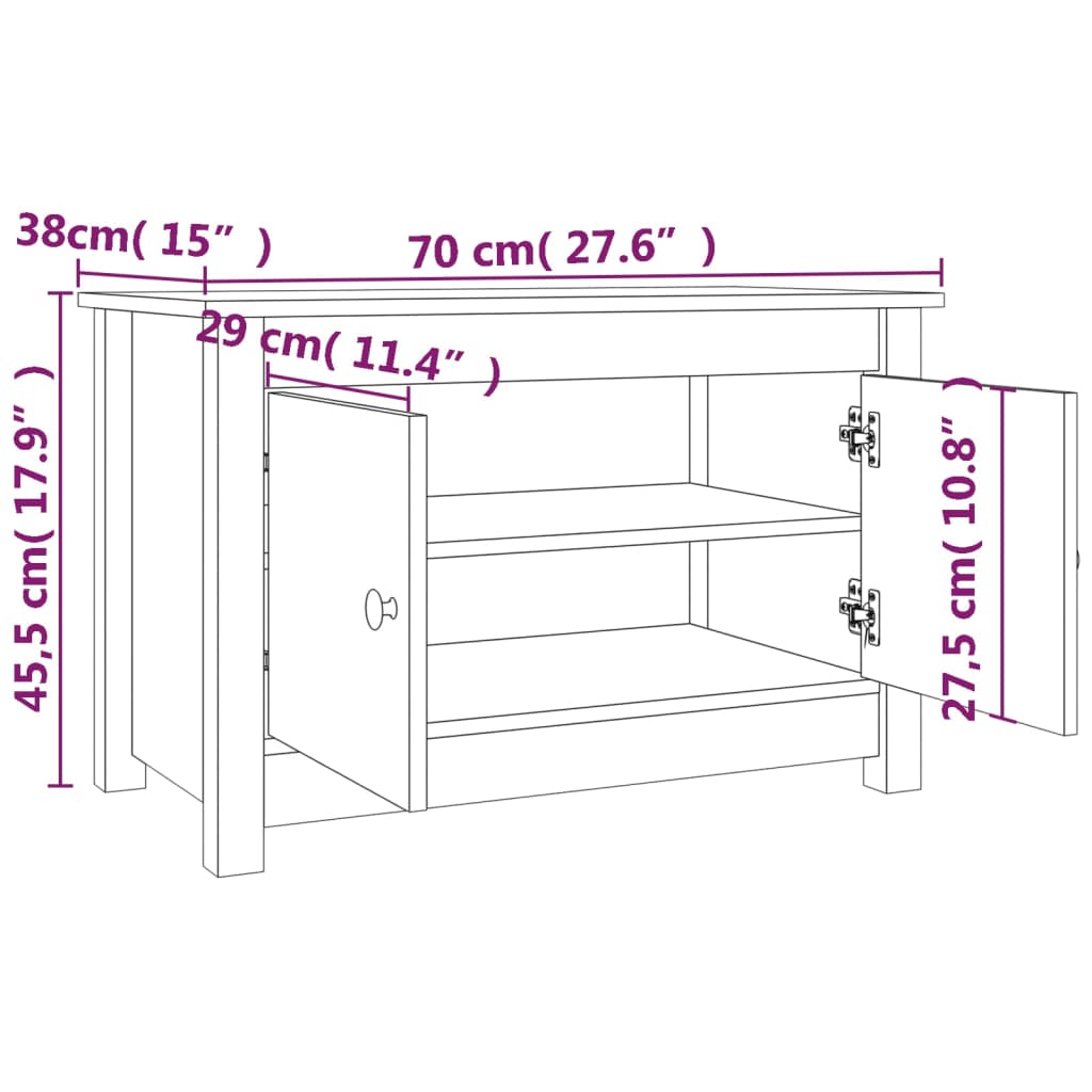 vidaXL Παπουτσοθήκη 70 x 38 x 45,5 εκ. από Μασίφ Ξύλο Πεύκου