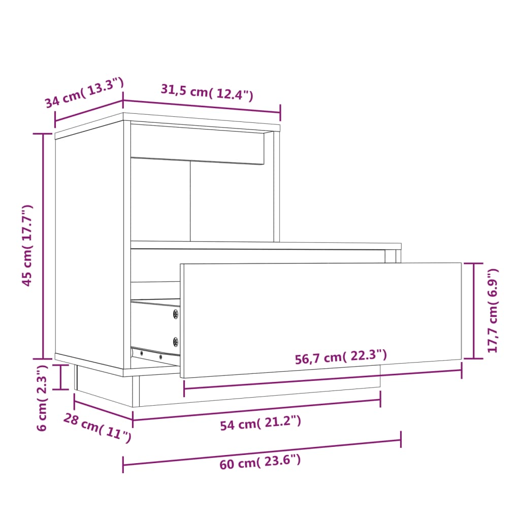 vidaXL Κομοδίνο 60 x 34 x 51 εκ. από Μασίφ Ξύλο Πεύκου