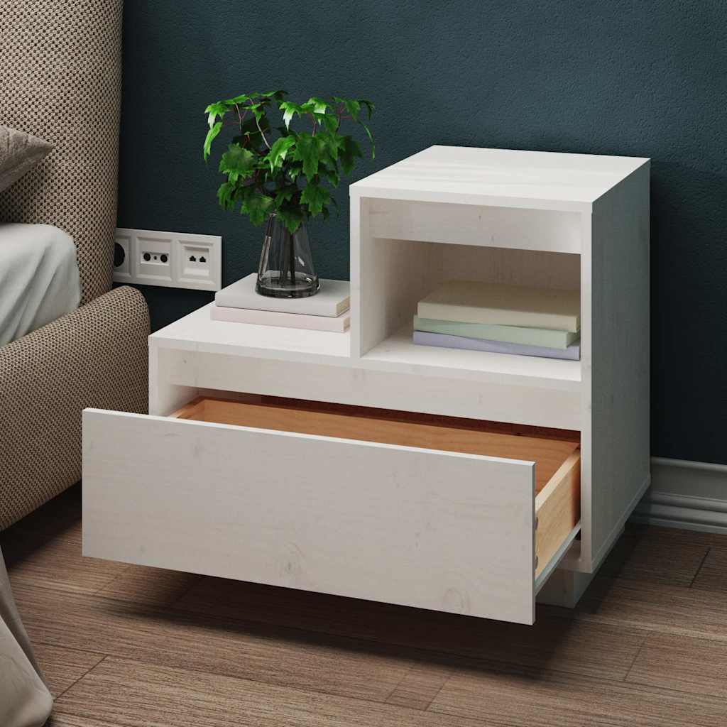 vidaXL Κομοδίνο Λευκό 60 x 34 x 51 εκ. από Μασίφ Ξύλο Πεύκου