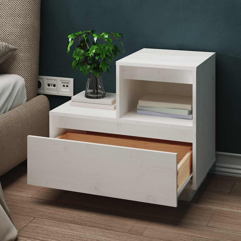 vidaXL Κομοδίνα 2 τεμ. Λευκά 60 x 34 x 51 εκ. από Μασίφ Ξύλο Πεύκου