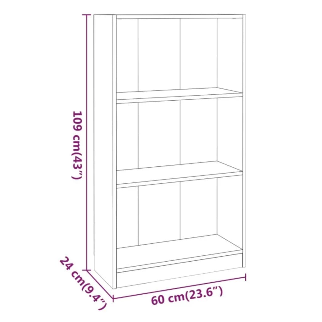 vidaXL Βιβλιοθήκη Καφέ Δρυς 60 x 24 x 109 εκ. από Επεξεργασμένο Ξύλο