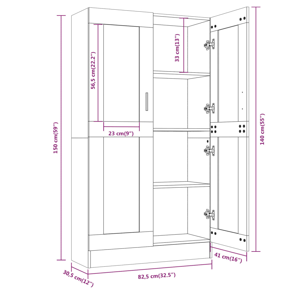 vidaXL Βιτρίνα Καπνιστή Δρυς 82,5x30,5x150 εκ. από Επεξεργασμένο Ξύλο