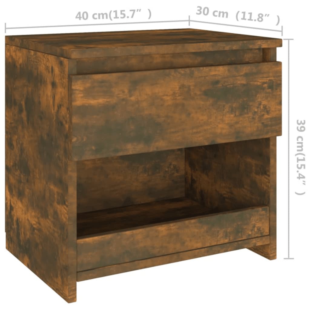 vidaXL Κομοδίνο Καπνιστή Δρυς 40 x 30 x 39 εκ. από Επεξεργασμένο Ξύλο