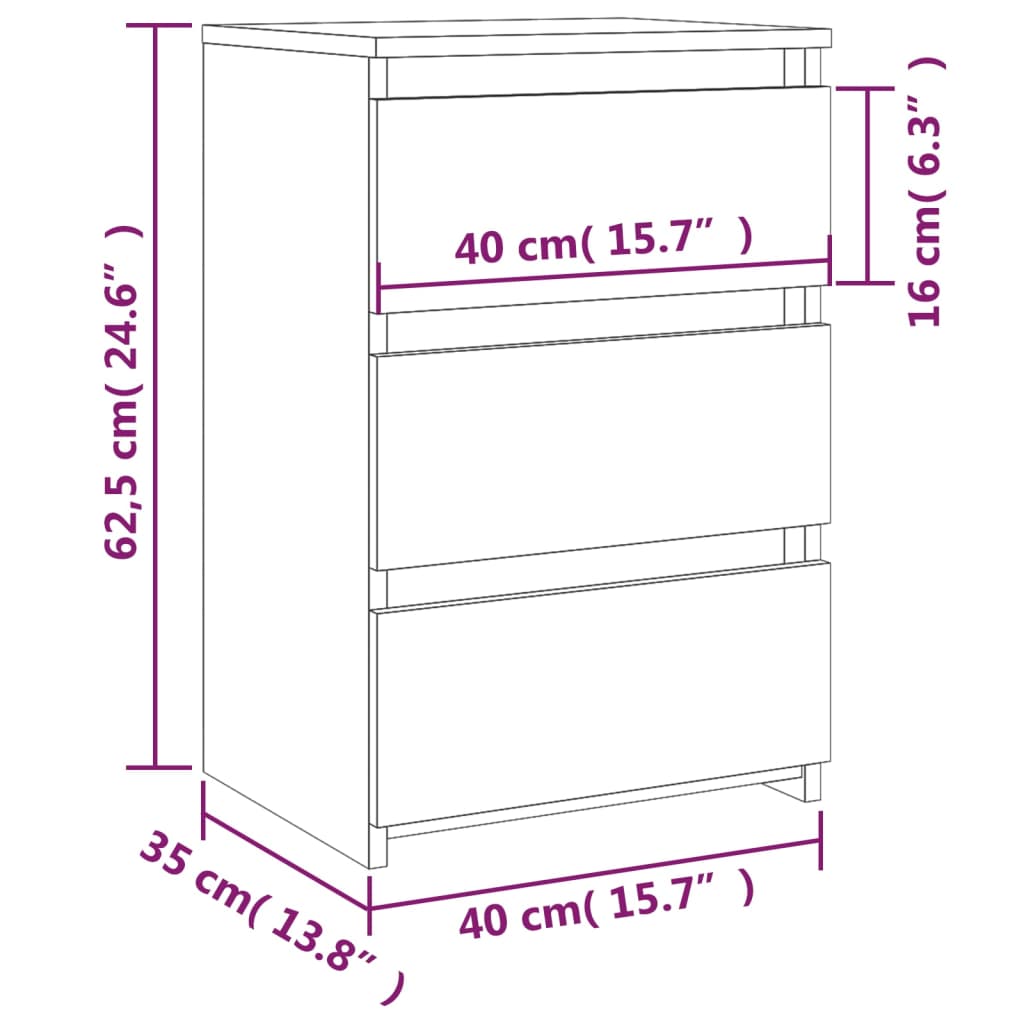 vidaXL Κομοδίνα 2 τεμ. Γκρι Sonoma 40x35x62,5 εκ. Επεξεργασμένο Ξύλο