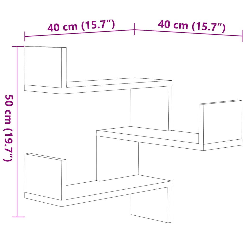 vidaXL Γωνιακές Ραφιέρες Τοίχου 2 τεμ Καπν. Δρυς 40x40x50εκ Επεξ. Ξύλο