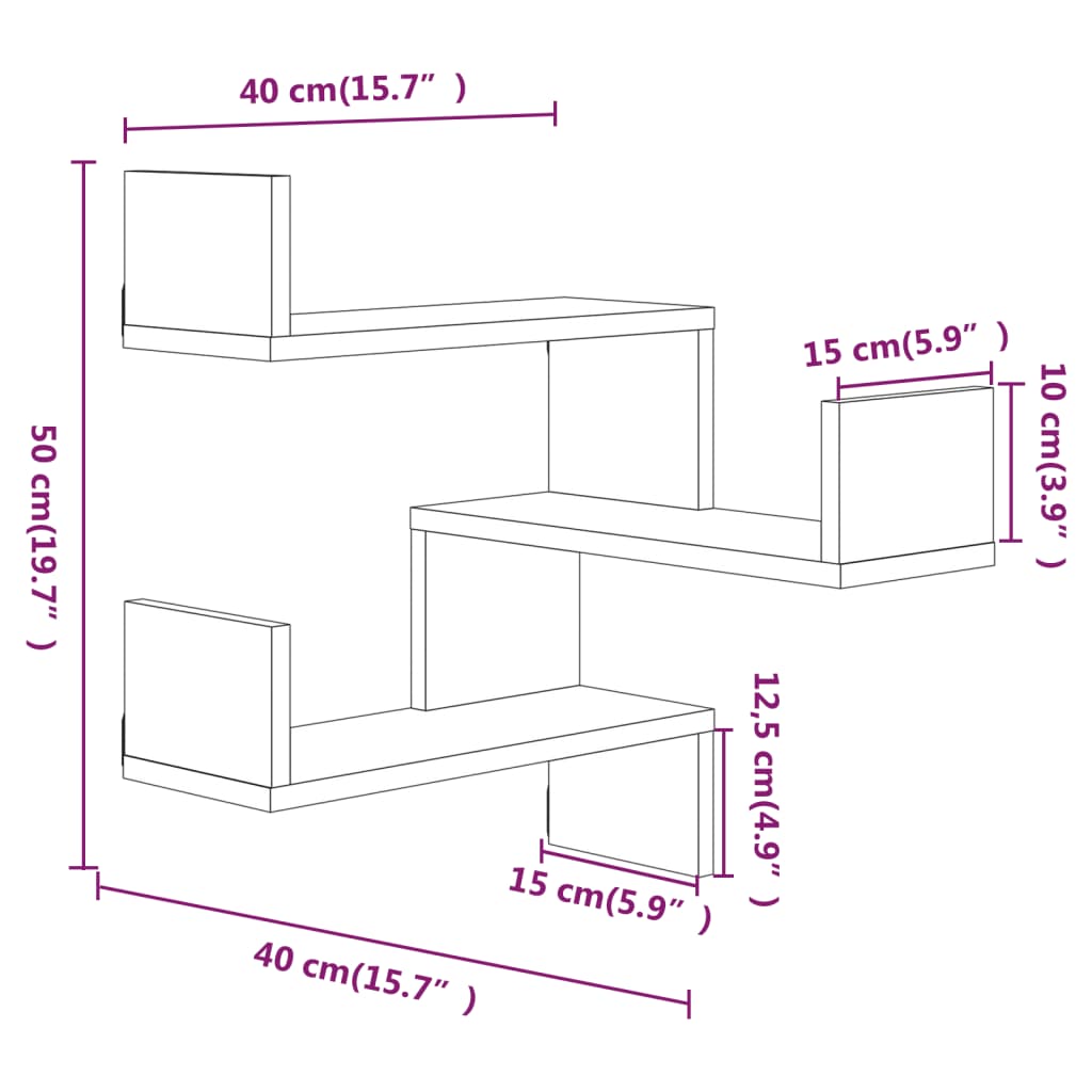 vidaXL Ράφια τοίχου γωνίας Επιτοίχιο Γκρι Sonoma 40 x 40 x 49,5 εκ.