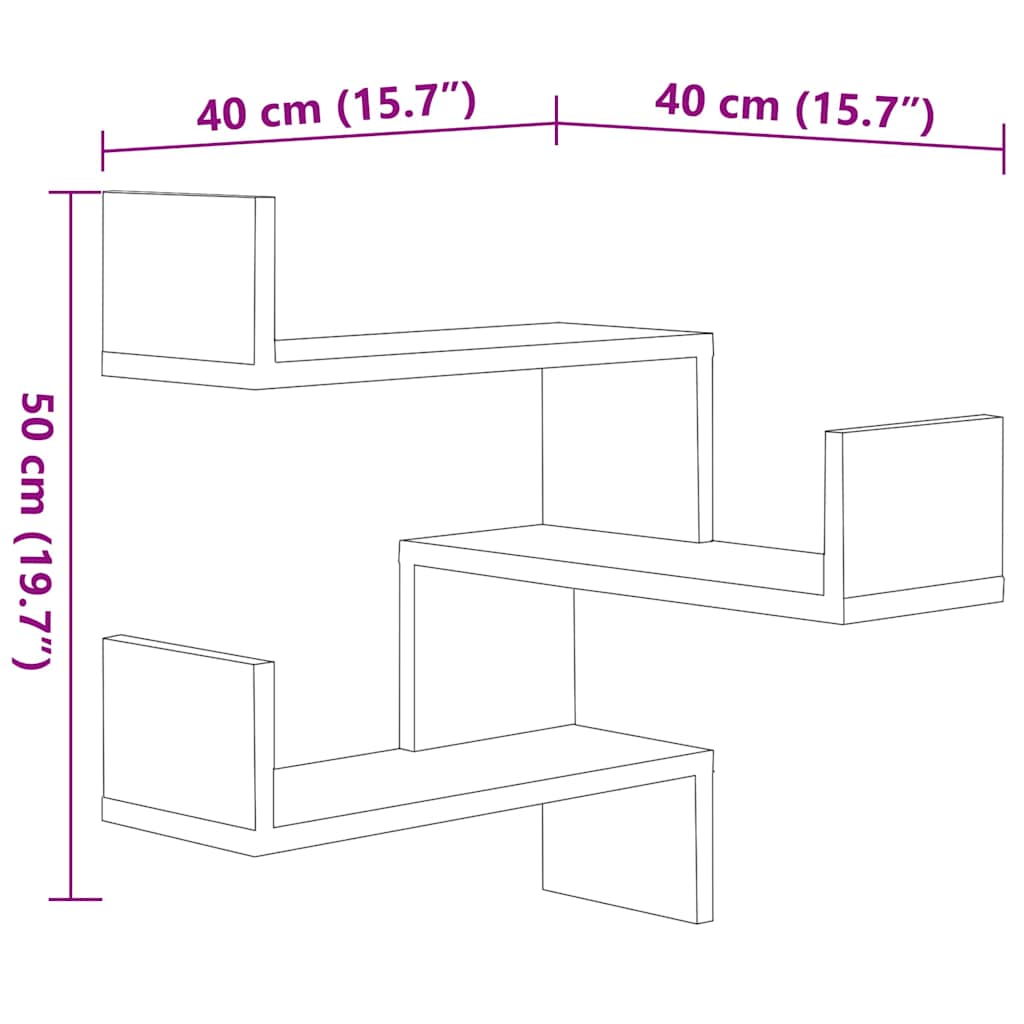 vidaXL Γωνιακές Ραφιέρες Τοίχου 2 τεμ Γκρι Sonoma 40x40x50εκ Επ. Ξύλο