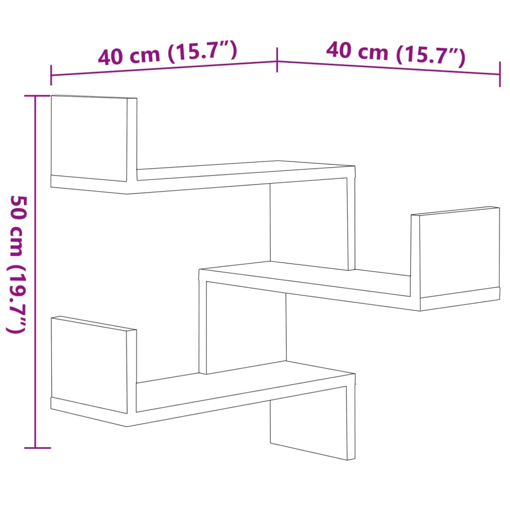 vidaXL Γωνιακές Ραφιέρες Τοίχου 2 τεμ. Καφέ Δρυς 40x40x50εκ Επεξ. Ξύλο