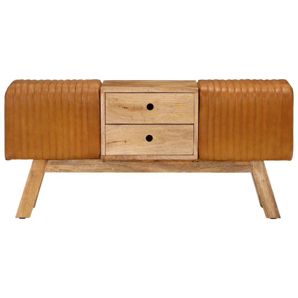 vidaXL Πάγκος Bok Καφέ 107 εκ. Γνήσιο Δέρμα Κατσίκας & Μασίφ Μάνγκο