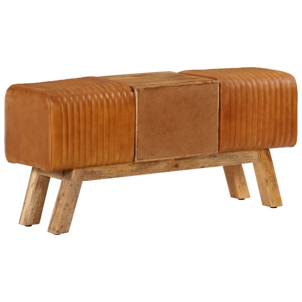 vidaXL Πάγκος Bok Καφέ 107 εκ. Γνήσιο Δέρμα Κατσίκας & Μασίφ Μάνγκο