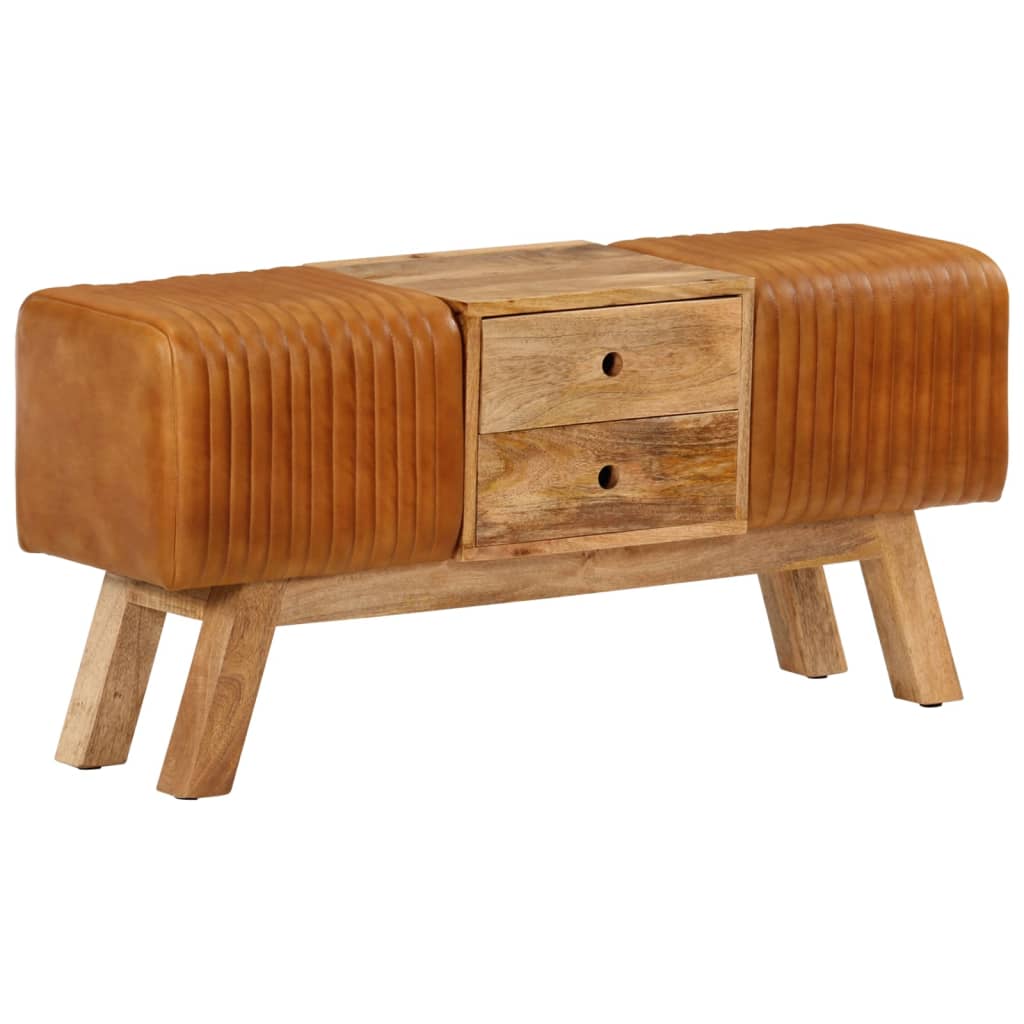 vidaXL Πάγκος Bok Καφέ 107 εκ. Γνήσιο Δέρμα Κατσίκας & Μασίφ Μάνγκο