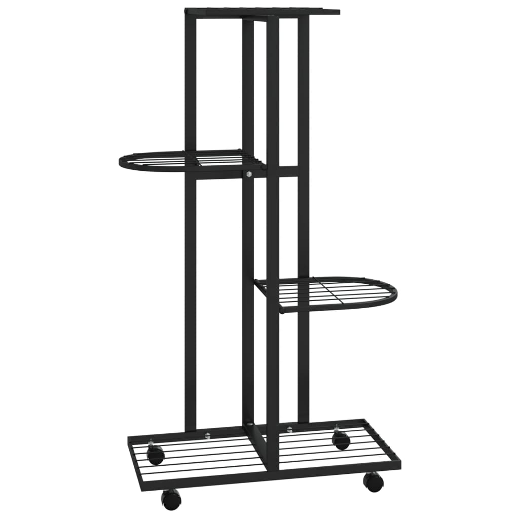 vidaXL Βάση Λουλουδιών 4 Επιπέδων με Ρόδες 44x23x80 εκ. Μαύρη Σίδερο