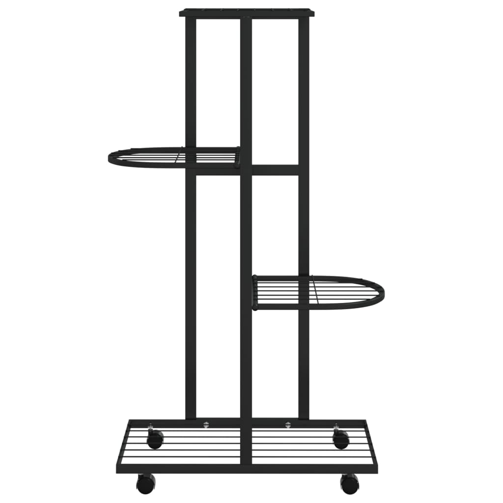 vidaXL Βάση Λουλουδιών 4 Επιπέδων με Ρόδες 44x23x80 εκ. Μαύρη Σίδερο