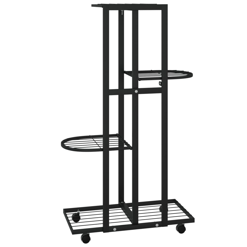 vidaXL Βάση Λουλουδιών 4 Επιπέδων με Ρόδες 44x23x80 εκ. Μαύρη Σίδερο