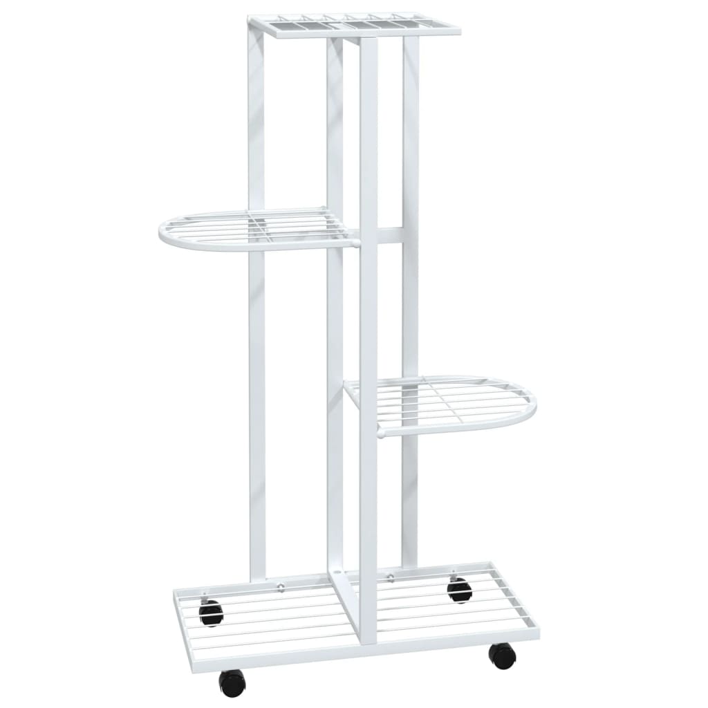 vidaXL Βάση Λουλουδιών 4 Επιπέδων με Ρόδες 44x23x80 εκ. Λευκή Σίδερο
