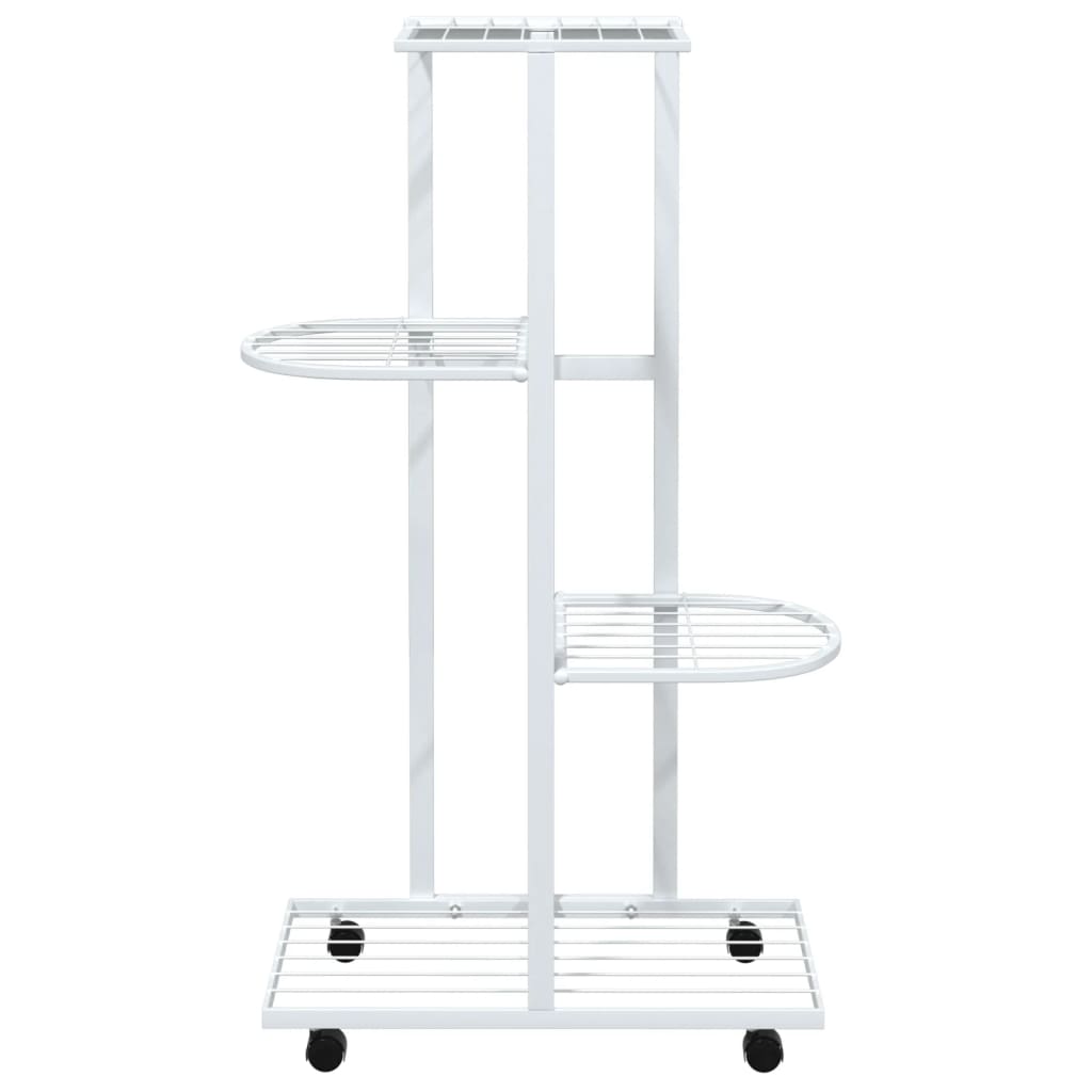 vidaXL Βάση Λουλουδιών 4 Επιπέδων με Ρόδες 44x23x80 εκ. Λευκή Σίδερο
