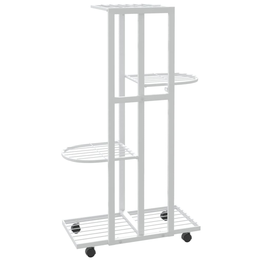vidaXL Βάση Λουλουδιών 4 Επιπέδων με Ρόδες 44x23x80 εκ. Λευκή Σίδερο