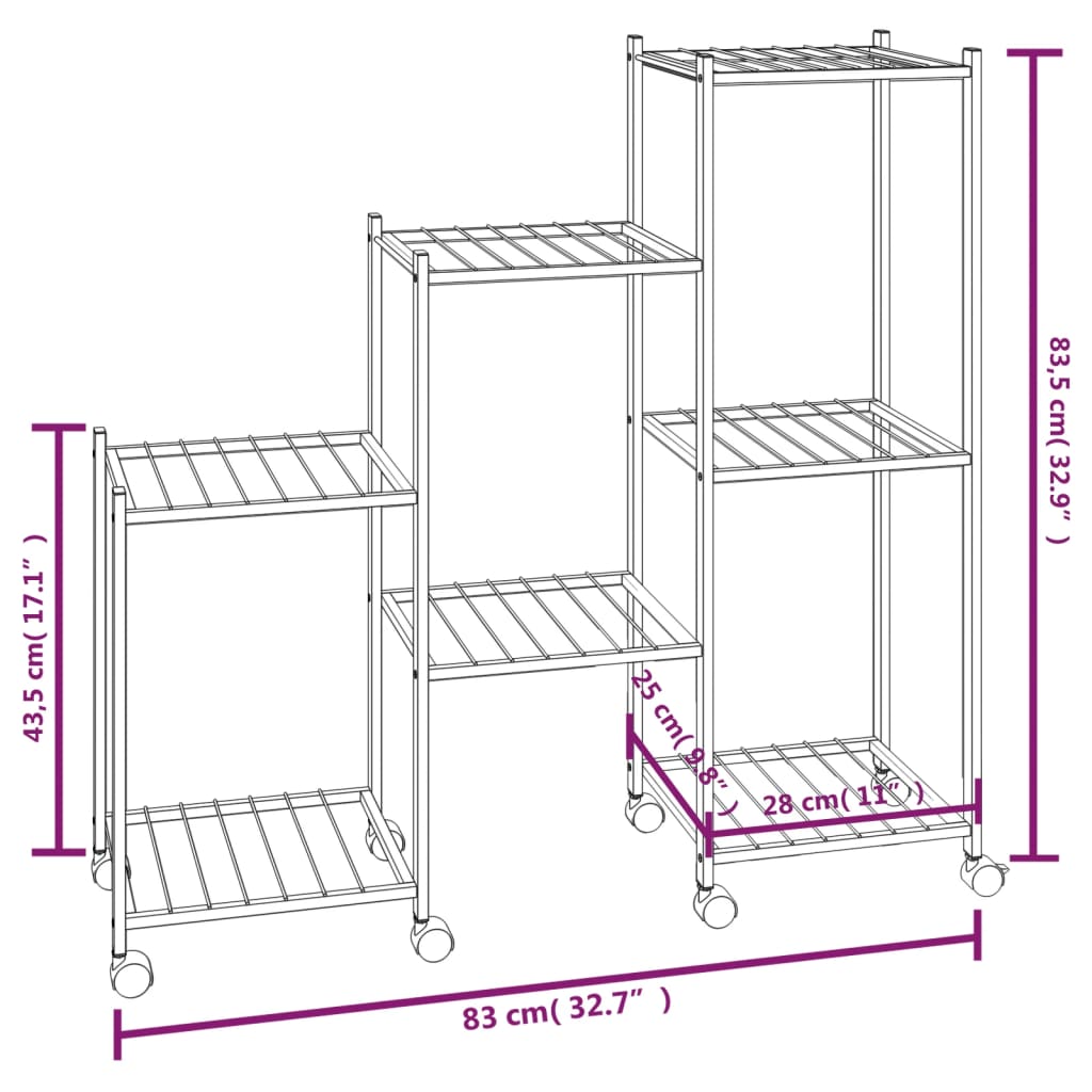 vidaXL Βάση Λουλουδιών με Ρόδες 83 x 25 x 83,5 εκ. Μαύρη Σιδερένια