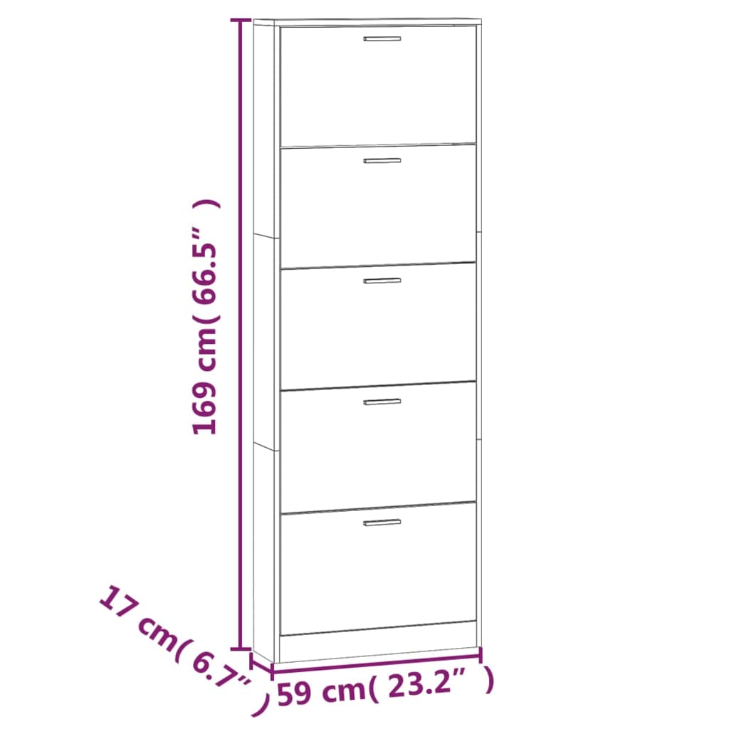 vidaXL Παπουτσοθήκη Καφέ Δρυς 59x17x169 εκ. από Επεξεργασμένο Ξύλο