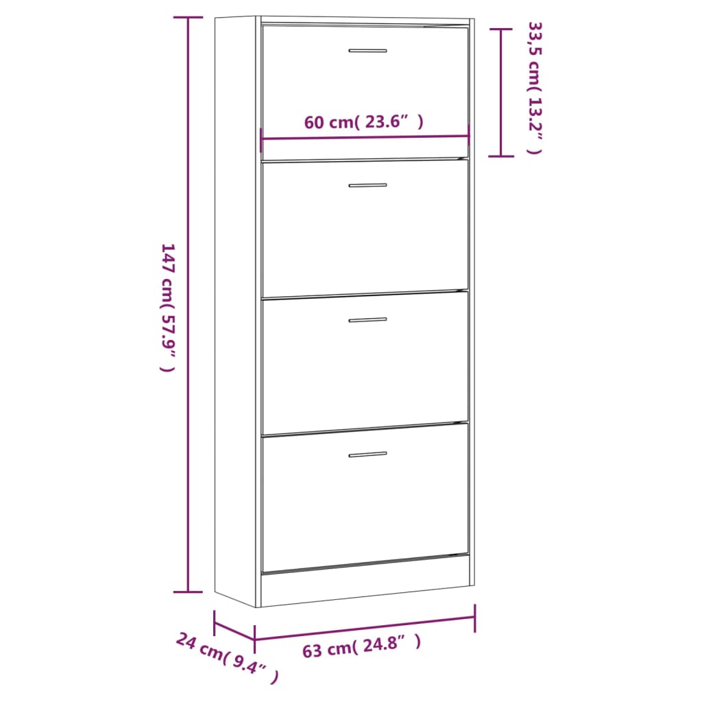 vidaXL Παπουτσοθήκη Sonoma Δρυς 63x24x147 εκ. από Επεξεργασμένο Ξύλο