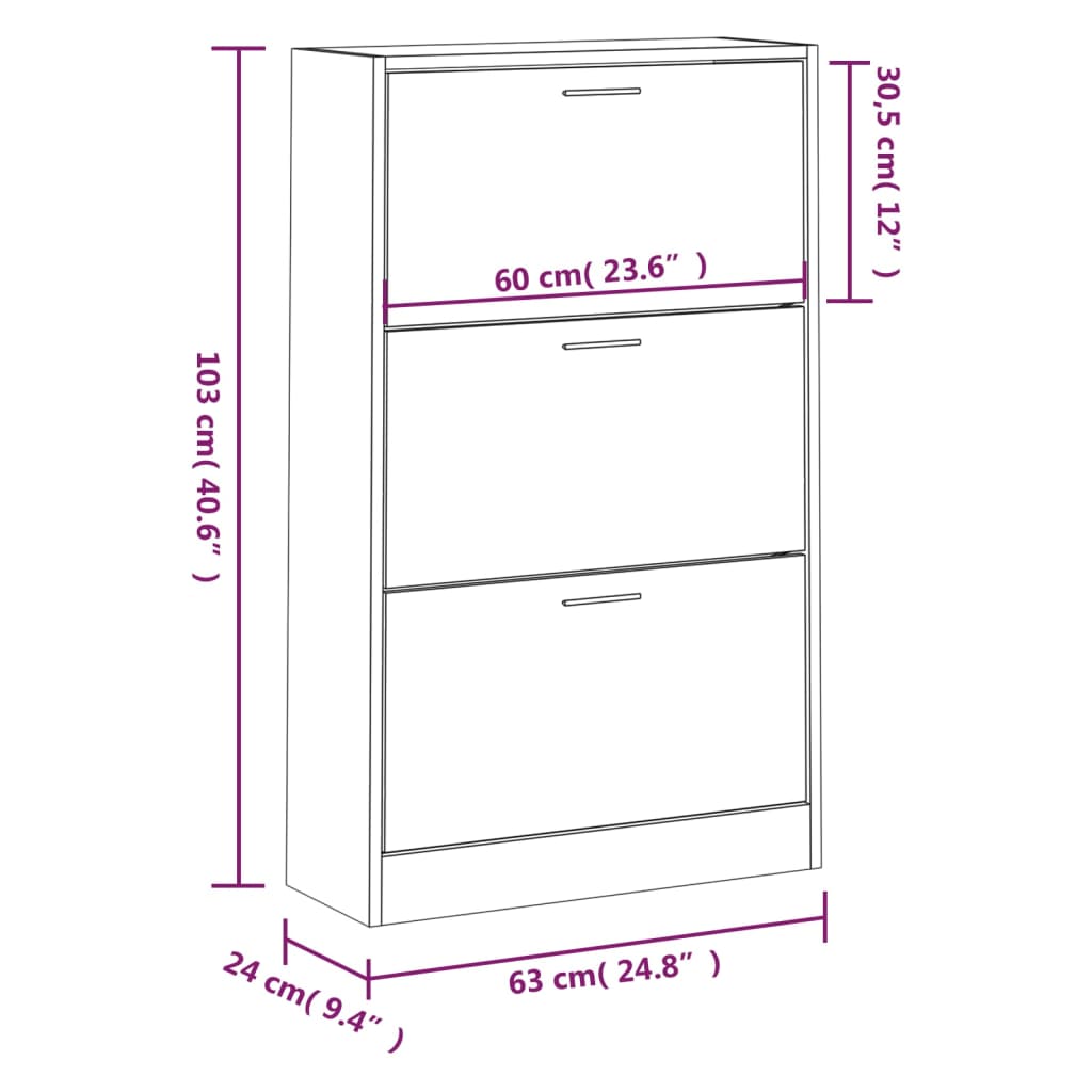 vidaXL Παπουτσοθήκη Sonoma Δρυς 63x24x103 εκ. από Επεξεργασμένο Ξύλο