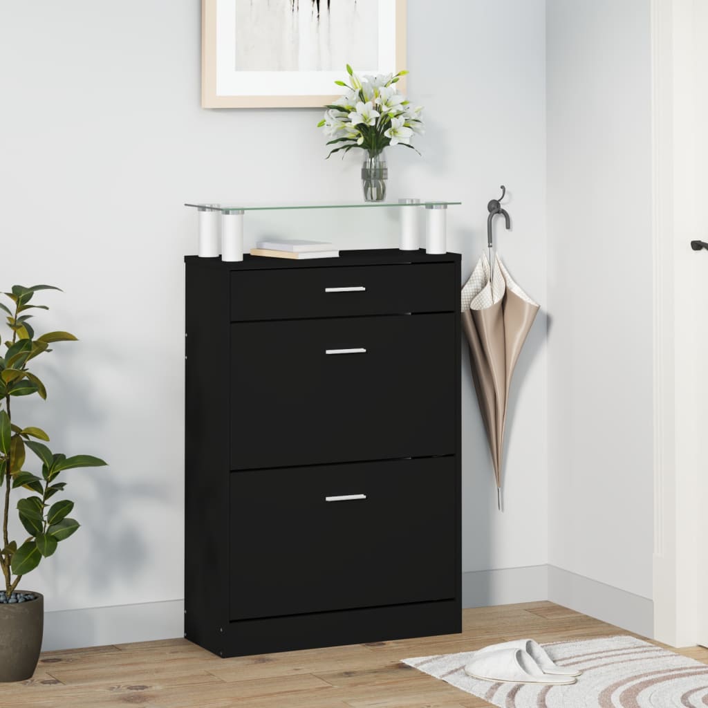 vidaXL Παπουτσοθήκη Μαύρη 63 x 24 x 104 εκ. από Επεξεργασμένο Ξύλο