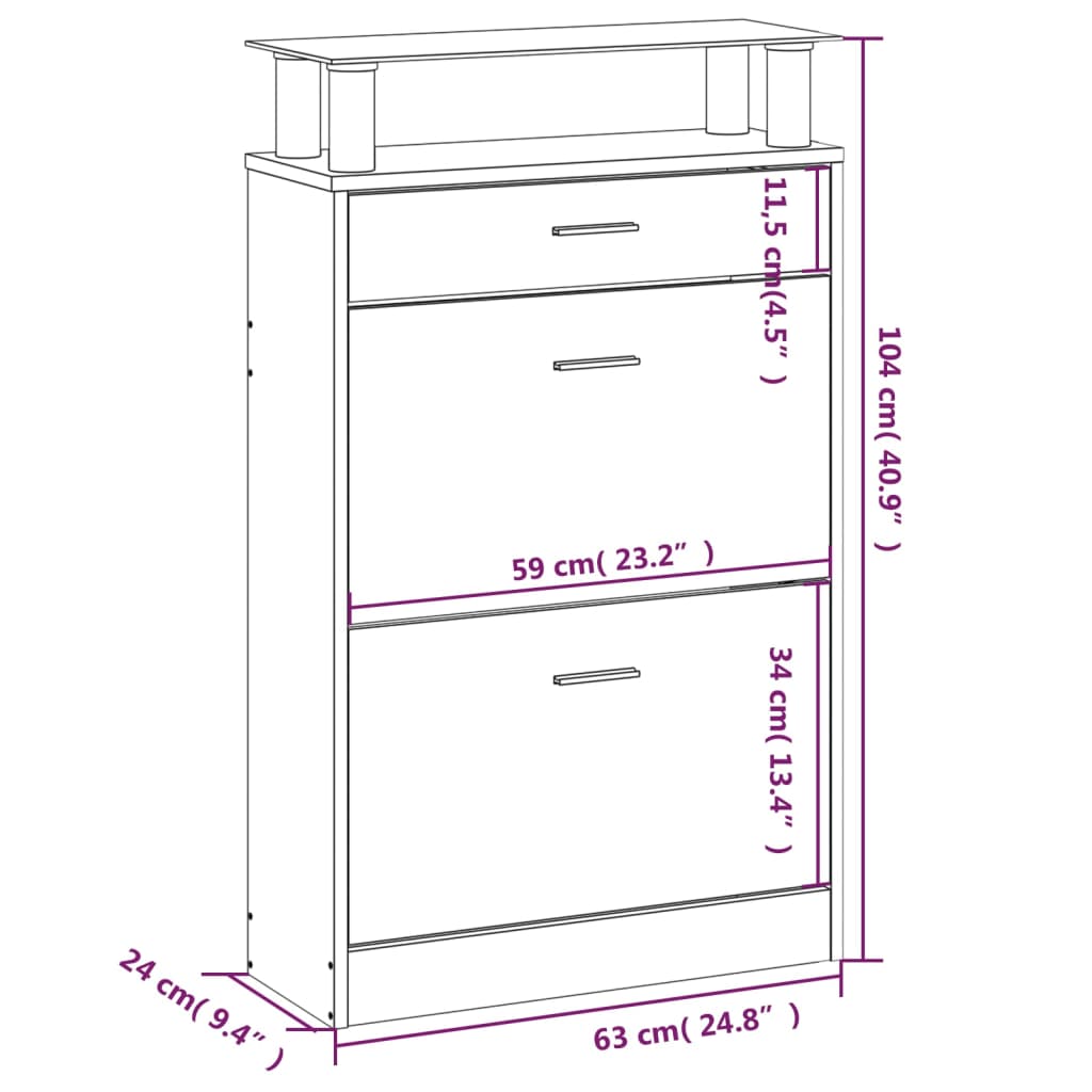 vidaXL Παπουτσοθήκη Καφέ Δρυς 63x24x104 εκ. από Επεξεργασμένο Ξύλο