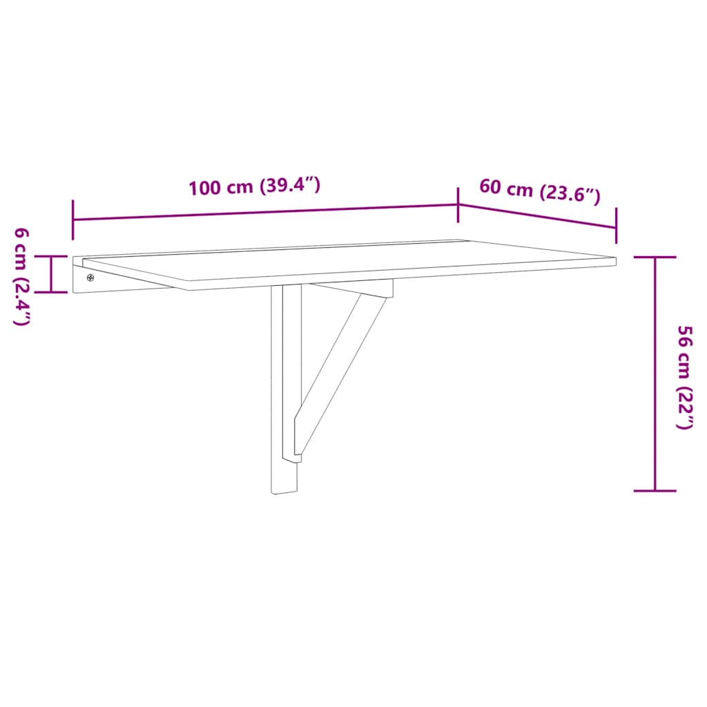 vidaXL Τραπέζι Τοίχου Πτυσσόμενο Καπν. Δρυς 100x60x56 εκ. Επεξ. Ξύλο