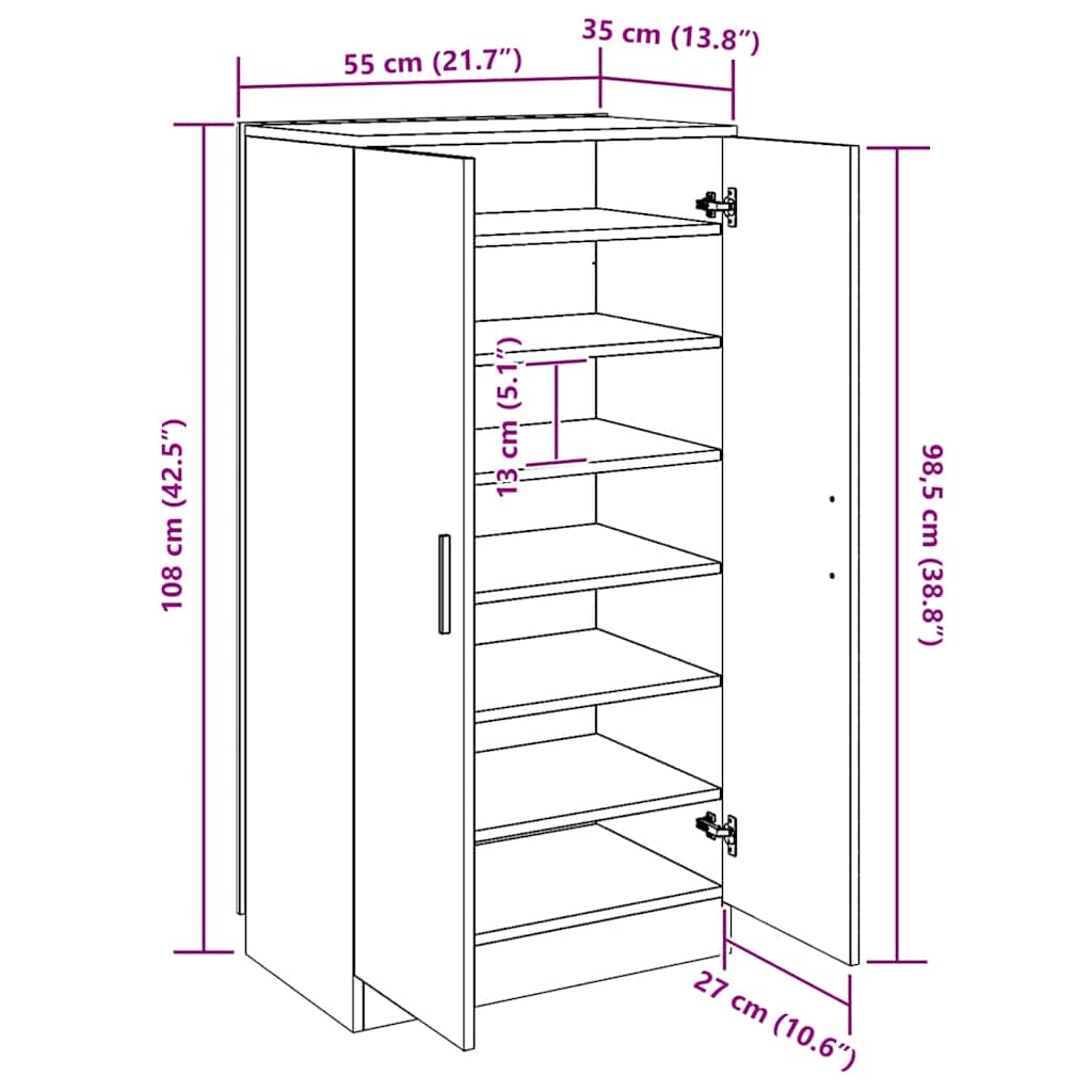 vidaXL Παπουτσοθήκη Γκρι Sonoma 55x35x108 εκ. από Επεξεργασμένο Ξύλο