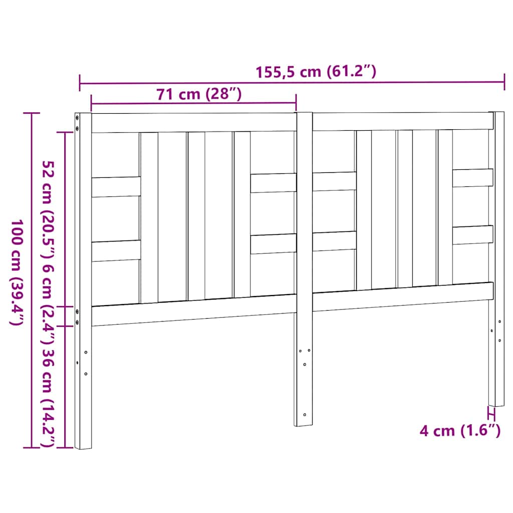 vidaXL Κεφαλάρι Κρεβατιού Γκρι 146 x 4 x 100 εκ. από Μασίφ Ξύλο Πεύκου