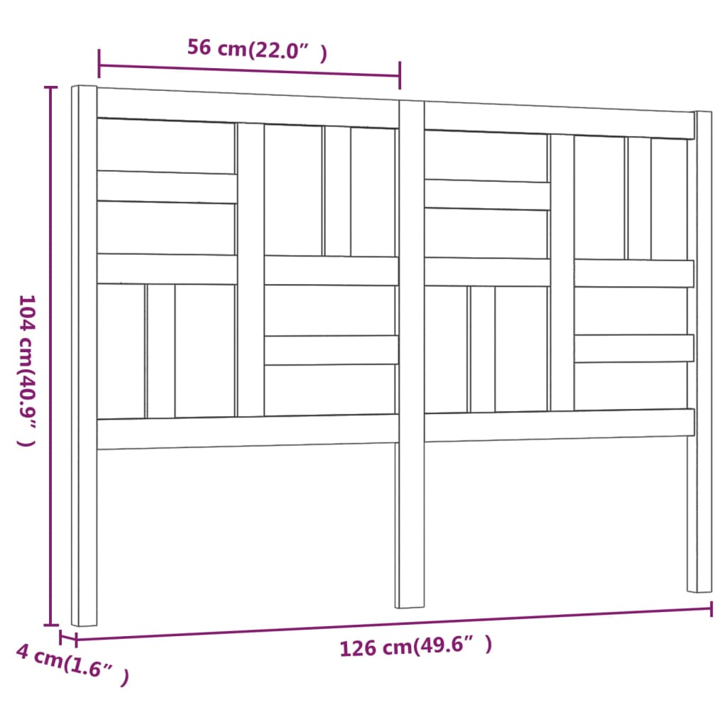 vidaXL Κεφαλάρι Κρεβατιού Γκρι 126x4x104 εκ. από Μασίφ Ξύλο Πεύκου