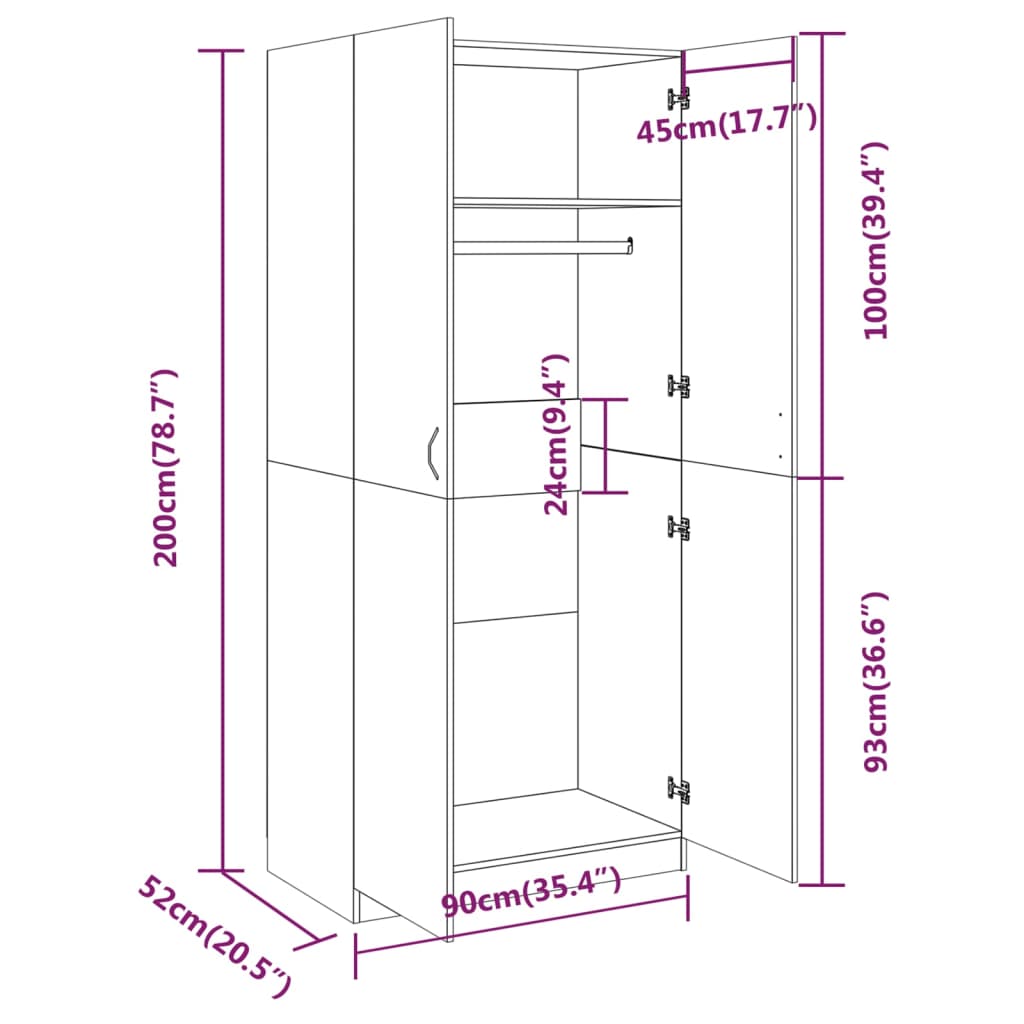 vidaXL Ντουλάπα Καπνιστή Δρυς 90 x 52 x 200 εκ. από Επεξεργασμένο Ξύλο