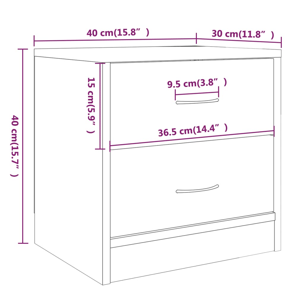 vidaXL Κομοδίνα 2 τεμ. Γκρι Sonoma 40x30x40 εκ. από Επεξεργασμένο Ξύλο