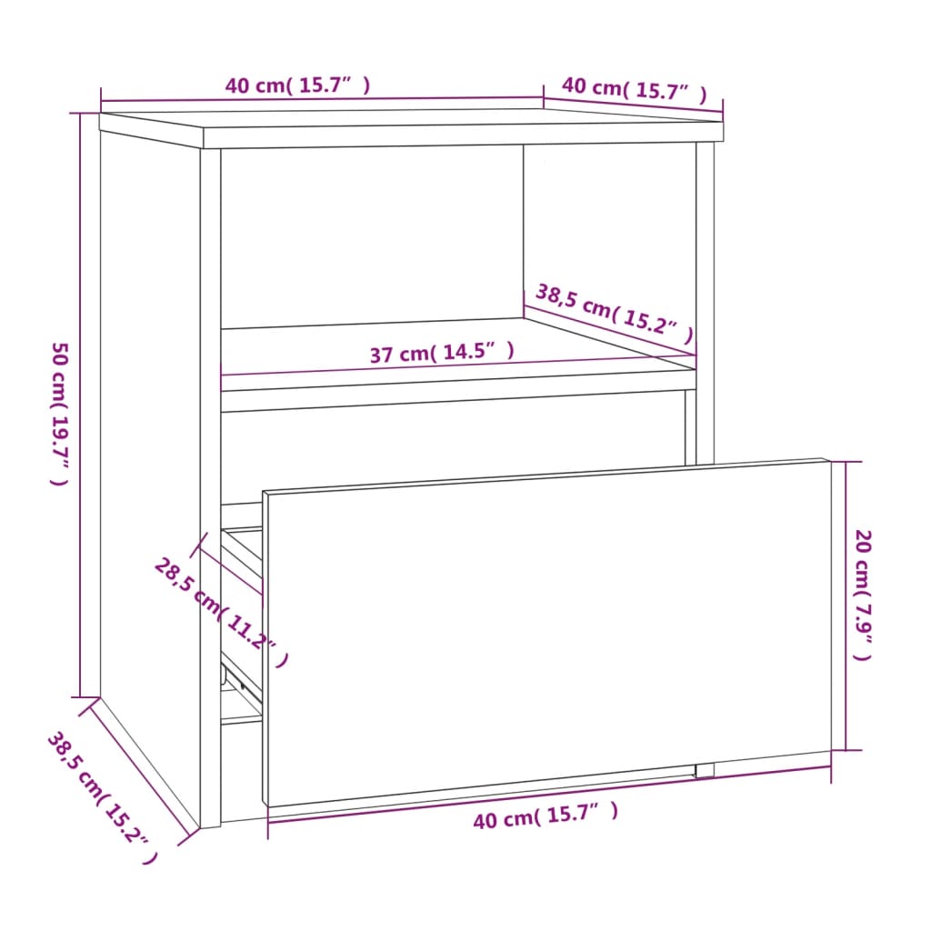 vidaXL Κομοδίνο Γκρι Sonoma 40 x 40 x 50 εκ. από Επεξεργασμένο Ξύλο