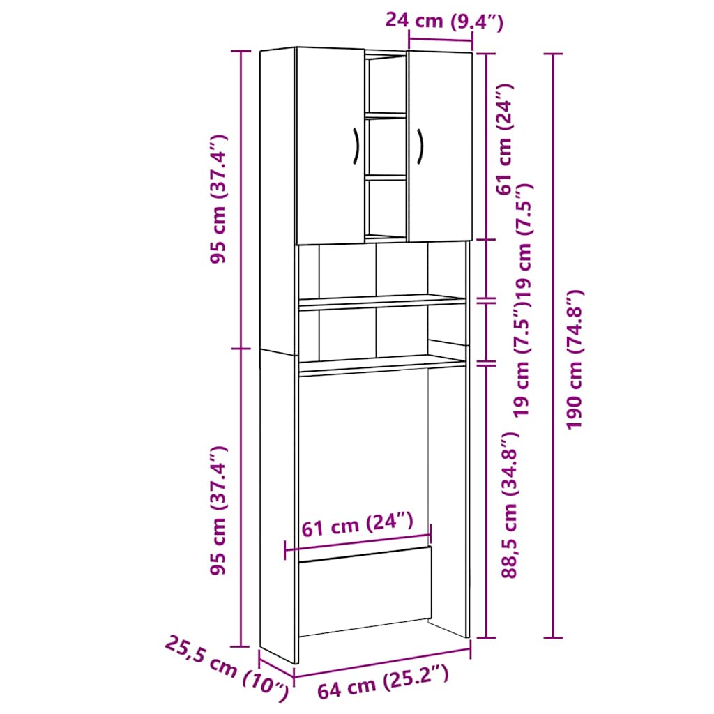 vidaXL Ντουλάπι Πλυντηρίου Καπνιστή Δρυς 64 x 25,5 x 190 εκ.